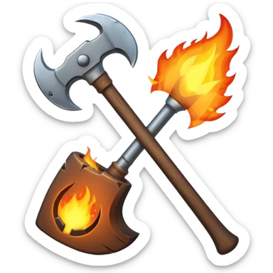 crafting axe with fire sticker