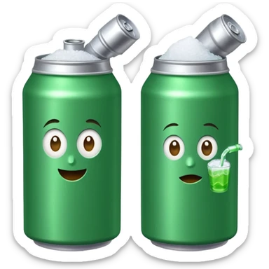 Green Soda can on left and Salt Jug on right sticker