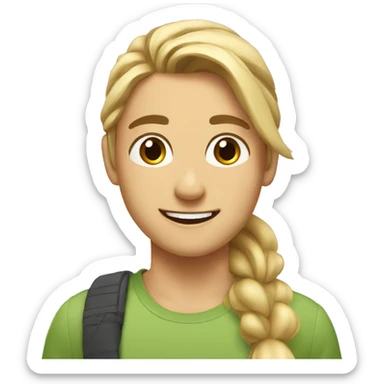 Woman and man smiling, woman has straight Brown hair in a ponytail, slightly sunkissed skin, man has blonde long hair which are in a ponytail, slightly sunkissed skin sticker