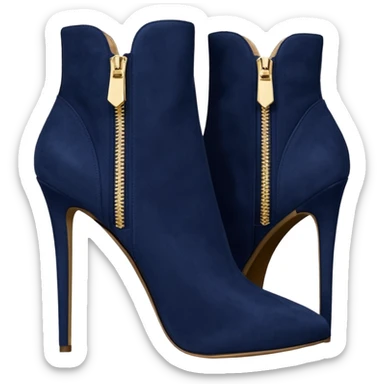 Hyper Realistic, Michael Kors navy blue suede, both pairs of stiletto ankle bootie boots, detailed gold zipper sticker