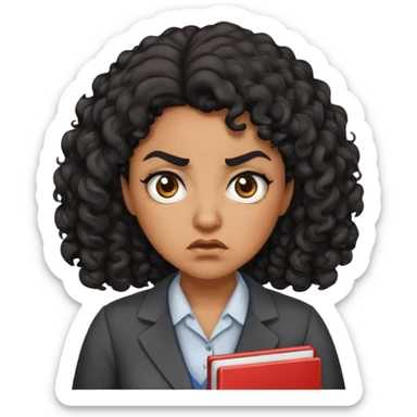 An angry female teacher with brown skin, black curly hair, and slightly chubby sticker