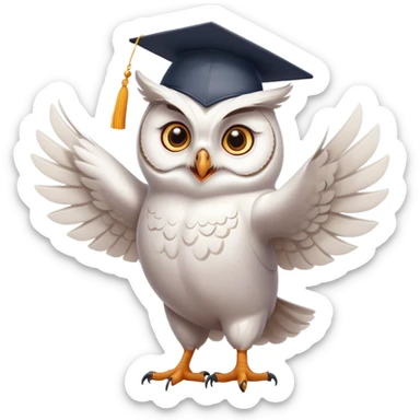 happy white Owl dancing with graduation hat and diploma in claws sticker