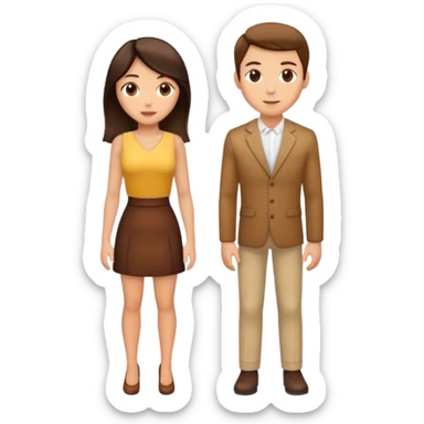 Chest upwards view of attractive brunette man and woman with light tan skin standing next to each other sticker