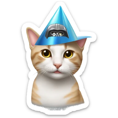 cat wearing a birthday hat at a star wars birthday party sticker