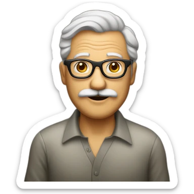 Abuelo joven con pelo cano con gafas y bigote saludando sticker