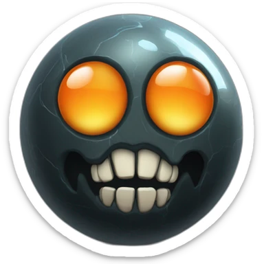 3d sphere with a cartoon saluting obsidian Skeleton Horse skin texture with orange eyes sticker