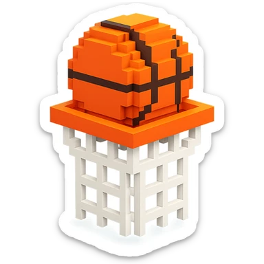 A voxel-style basketball in a net sticker