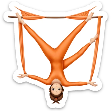 A girl with peach skin and brown hair doing aerial silks in the style of the IOS emojis sticker