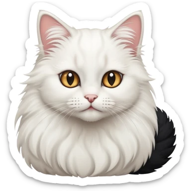 Female fuzzy white cat with black fluffy tail sticker