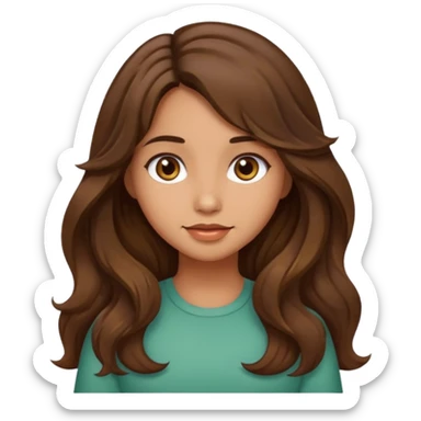 cute girl with long, wavy, meduim brown hair, olive skin sticker