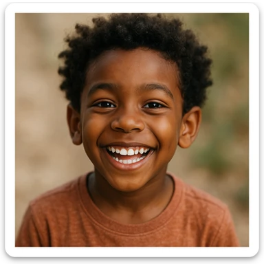 face of an Afro-Peruvian boy, smiling and joyful, friendly and expressive style sticker