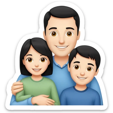 happy white family with husband with black hair, wife and one son smiling together sticker