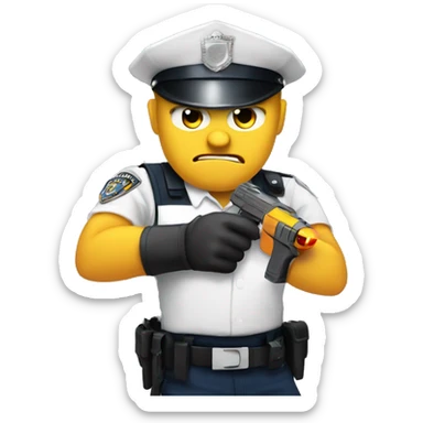 Emoji being angry and holding a tazer and he is a police sticker