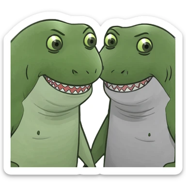 Shark with bald friends sticker