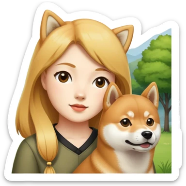 girl with shiba inu outdoors sticker