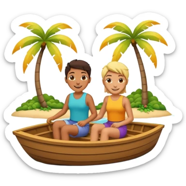 Two queer people on an island in a boat (non binary and lesbian) sticker