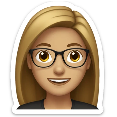 Girl with straight hair brown hair, smiling gold glasses with black blouse and light brown cardigan. sticker