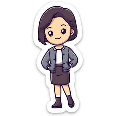 Poised British girl with fashionable outfit, graceful posture and subtle smile sticker