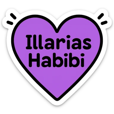 Change the font of the text 'Illarias Habibi' to a playful rounded style, keeping the purple heart with black accents and no background. sticker