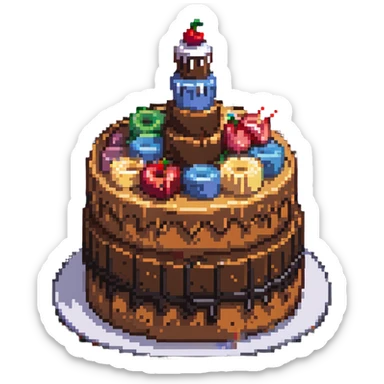 pixel art of a cake with multiple bites taken out of it sticker
