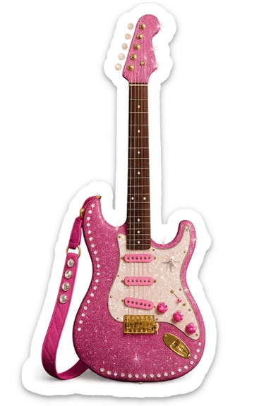 pink kpop idol stage guitar, sparkly and fashionable sticker