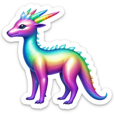 Shiny Exotic Tropical Colorful Neon-colored Glittery Ethereal Sparkly Iridescent Amaura-Aurorus-Fakémon-hybrid-creature (full body)  sticker