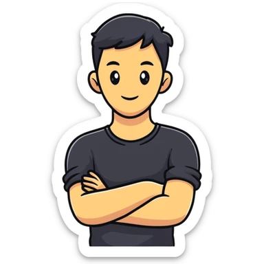 A person with their arms crossed around their neck sticker