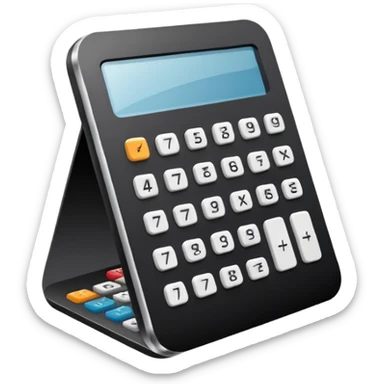 Minimalistic flat vector icon, iOS style, thin black contour on white background. Calculator and geometric shapes (triangle, circle). No text, no shadows. sticker