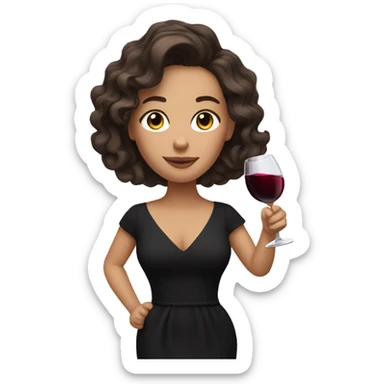 white girl with wavy brunette hair, holding a glass of wine while wearing a black dress sticker
