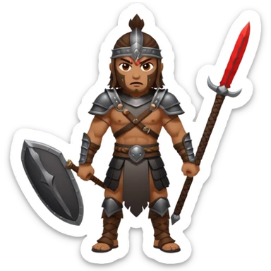 full body mean looking Hun warrior inspired by Mulan, barbaric, fierce expression, dark armor, intimidating stance sticker