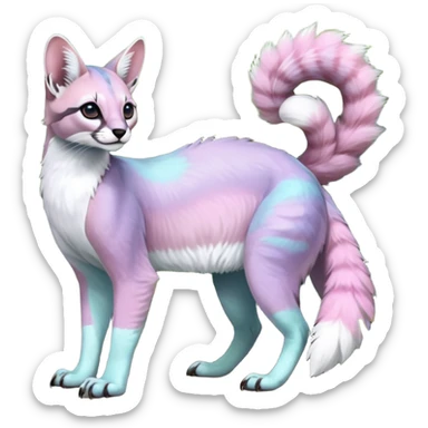 Colorful dark tropical pale light fruity pastel white glorious iridescent divine exotic cute cool beautiful beautiful fantasy-caracal-civet-genet-sergal-vernid-Gryphon-Cacomistle-Trico-oncilla-animal-Fakémon-hybrid-fursona (full body) sticker