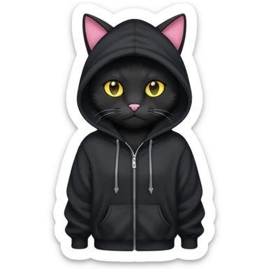 Black cat wearing a hoodie fursona (full body) sticker