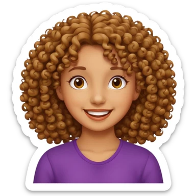 menina parda com cabelos cacheados, expressão feliz sticker