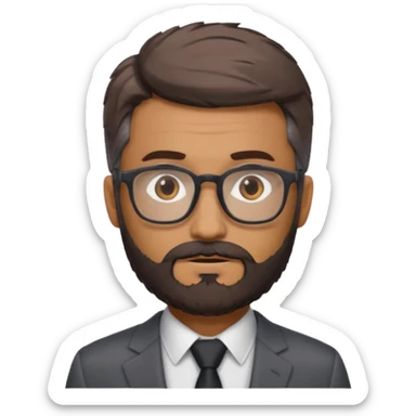 Create a figure that reflects an experienced entrepenurr but who has professional and elegant clothing, close-cropped hair, grey glasses, brown eyes and an unkempt beard  sticker