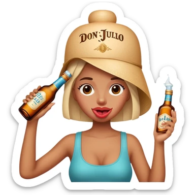 Girl With tongue out holding a don julio bottle on her head  sticker