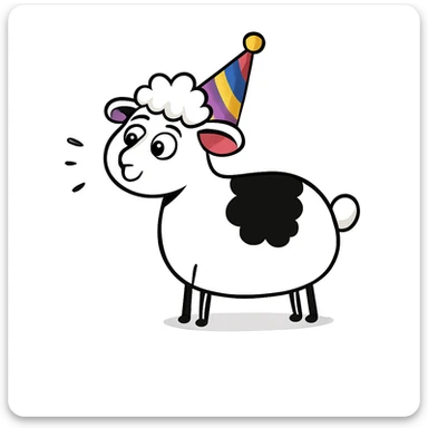 Add a colorful party hat to the silly sheep. sticker