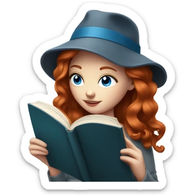 Stylish Redhead with BLUE eyes reading a book sticker