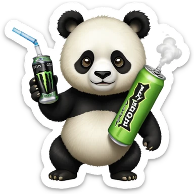 panda climbing with a monster energy drink and vape sticker