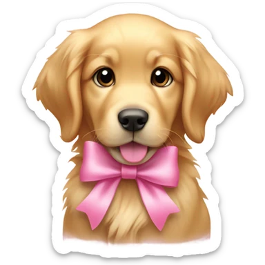 Golden retriever puppy with pink bow sticker