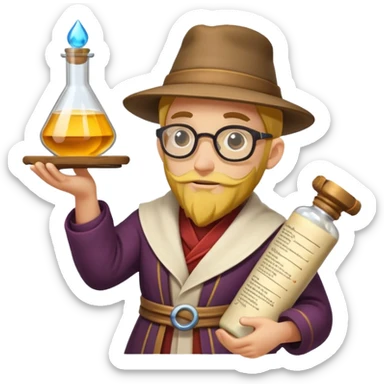 alchemist character holding upgraded formula scroll sticker