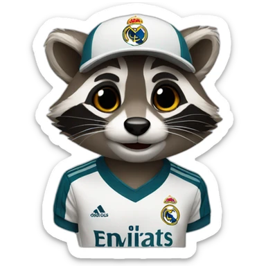 raccoon dressed in real madrid soccer gear sticker
