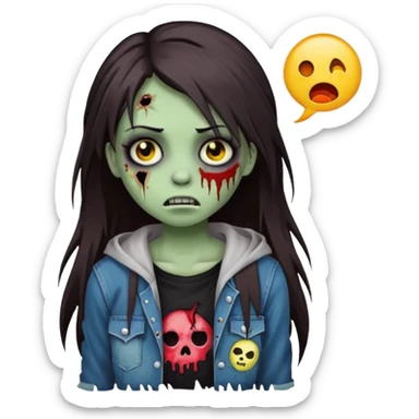 girl zombie long dark brown hair emo emoji sticker