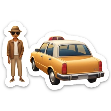 A parked car rests on the side of a long with a person outside , empty road stretching toward a golden sunset. The sky glows with warm colors, and the landscape ahead feels open, peaceful, and full of promise. sticker