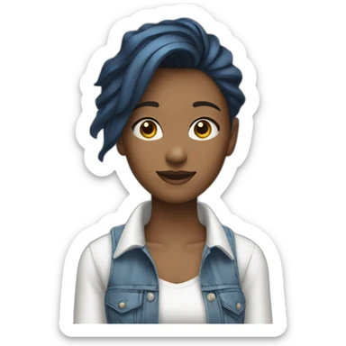 girl wearing a white shirt under a white vest with blue baggy jeans sticker