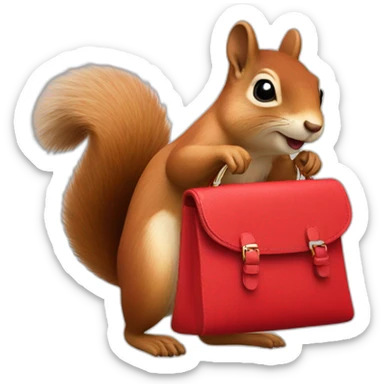 squirrel with a red handbag sticker