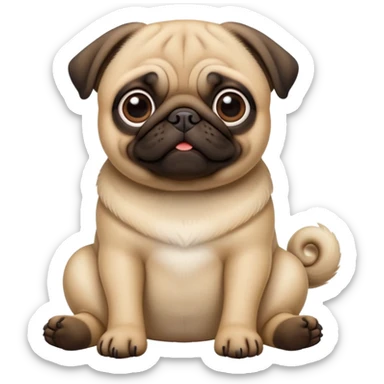 detailed-[pug]-realistic-full-body-sitting-emoji,-tail-resting-loosely-beside-its-paws,-head-tilted-dramatically, -sleek-fur,-simplified-yet-realistic-focused-features,-highly-detailed,-glowing-with-an-almost-sarcastic-glow sticker