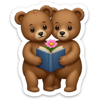The bears hug + flower + book sticker