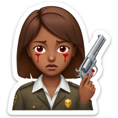 Gun pointed at head suicide kill brown hair add blood sticker