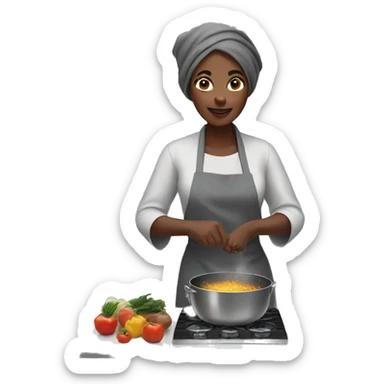 Black woman cooking in kitchen in a gray robe sticker