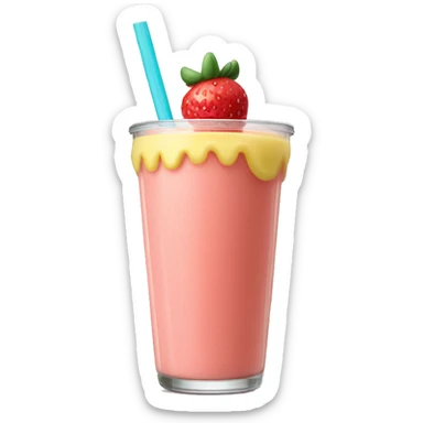 A strawberry banana smoothie with a orange straw sticker
